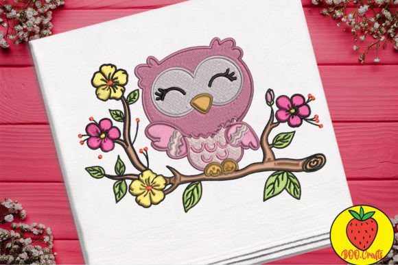 Lovely Pink Owl and Flowers